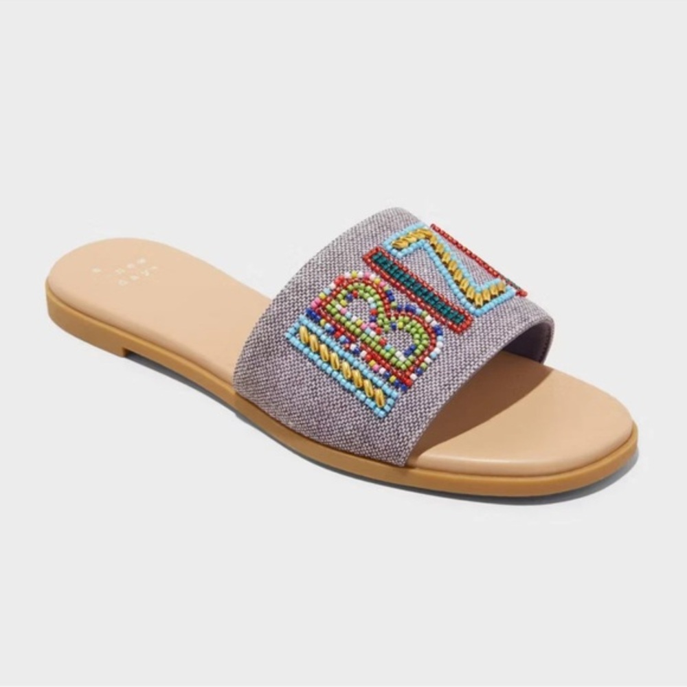 A NEW DAY Women's Nehemia Beaded IBIZA
Canvas Slide Sandals Blue size 7.5